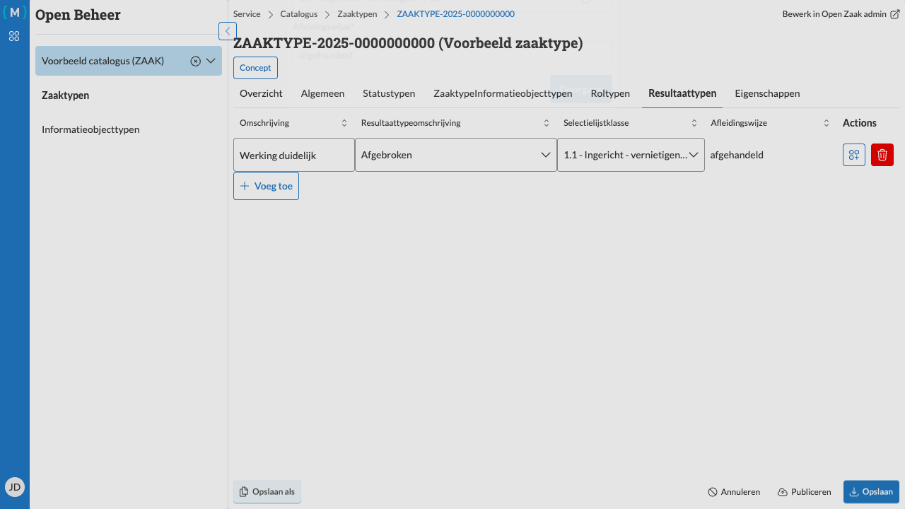 Resultaattypen bewerken