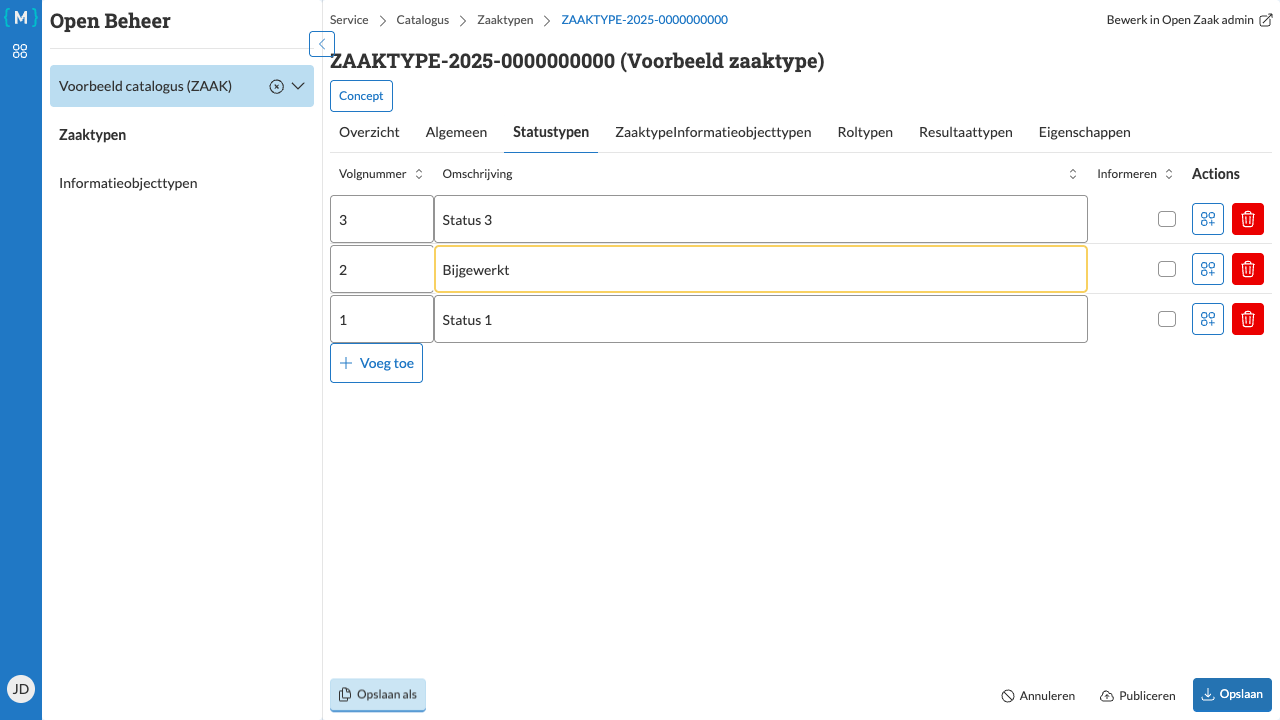 Statustypen bewerken