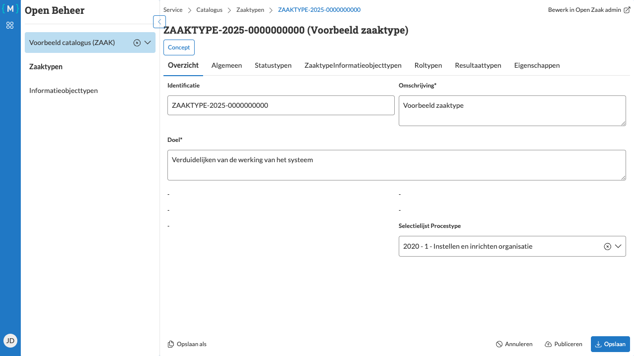 Zaaktype bewerken in bewerkingsmodus