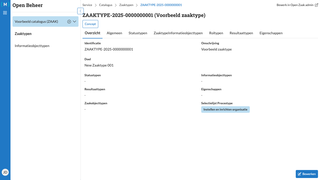 Zaaktype detailpagina met overzicht tab